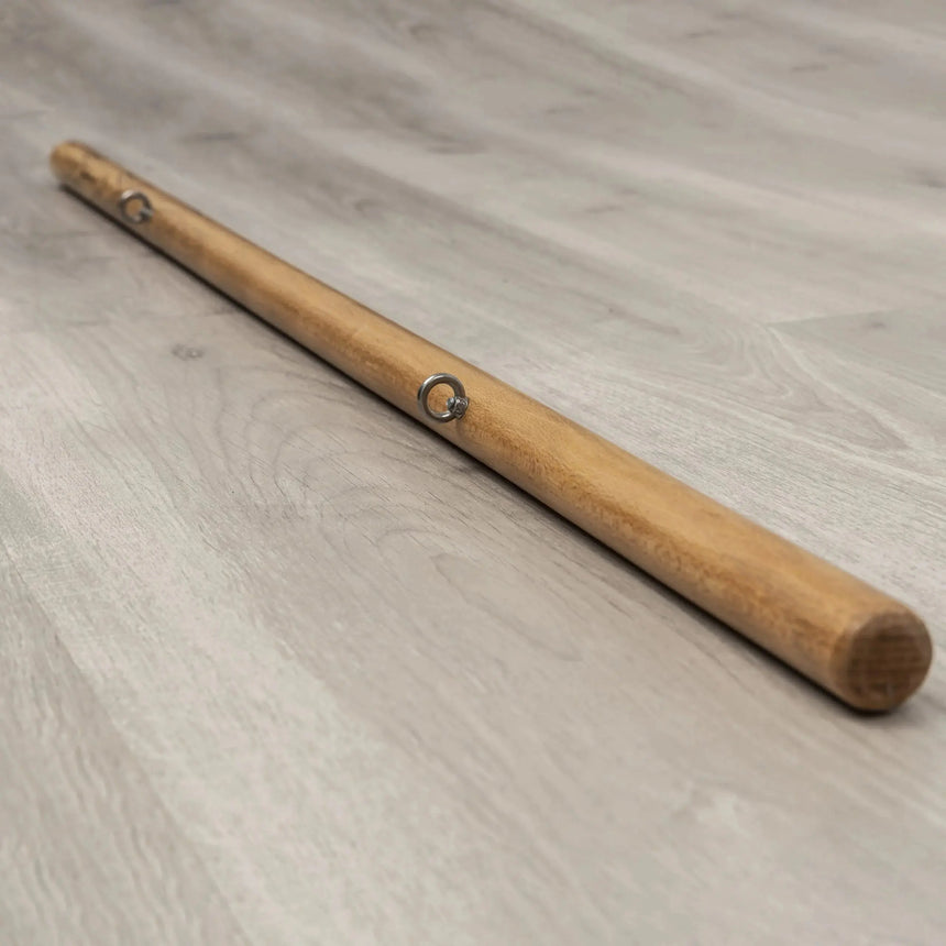 HEGREN Pilates Wooden Stick 1.10m with connecting links, crafted from polished solid oak, designed for balance and flexibility exercises.