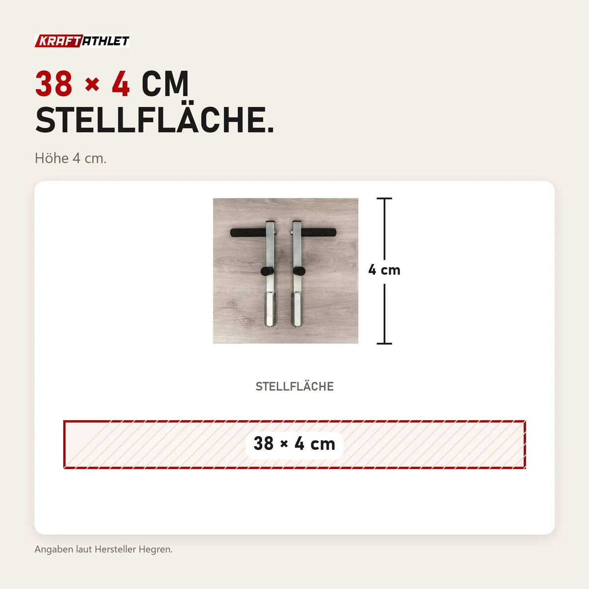 Maßbild Hegren Plank Grips TALMA Reformer-Griffe: Stellfläche 38 × 4 cm, Höhe 4 cm