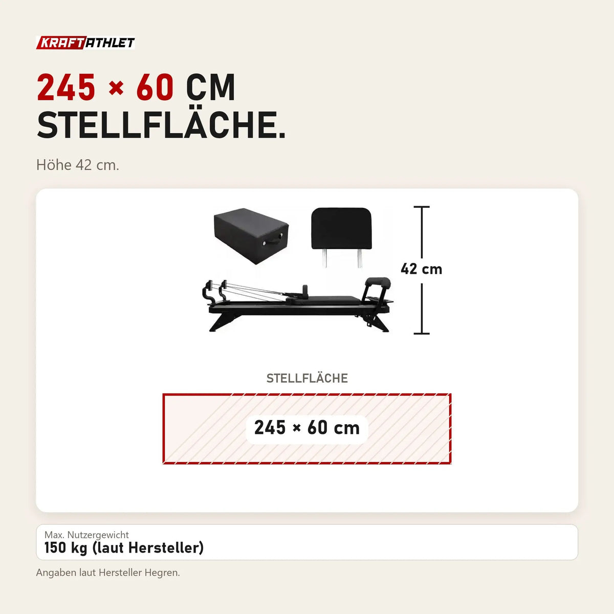 Maßbild Hegren TALMA 62 Combo: Stellfläche 245 × 60 cm, Höhe 42 cm