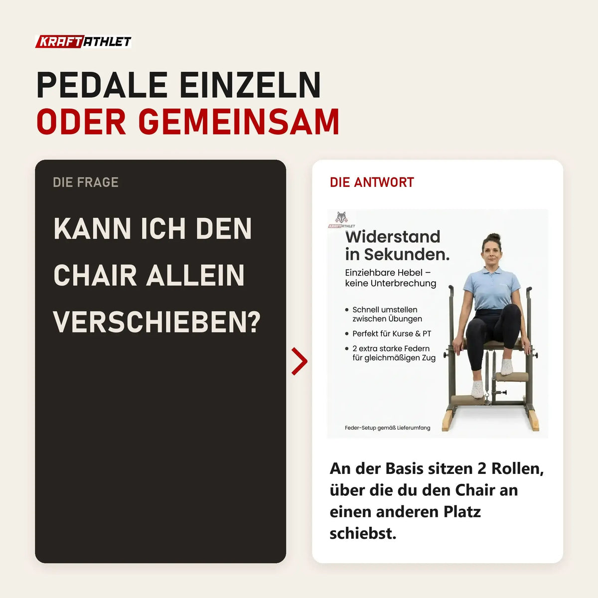 Frage und Antwort zu Hegren TALMA 62CH Pilates Chair: Kann ich den Chair allein verschieben?