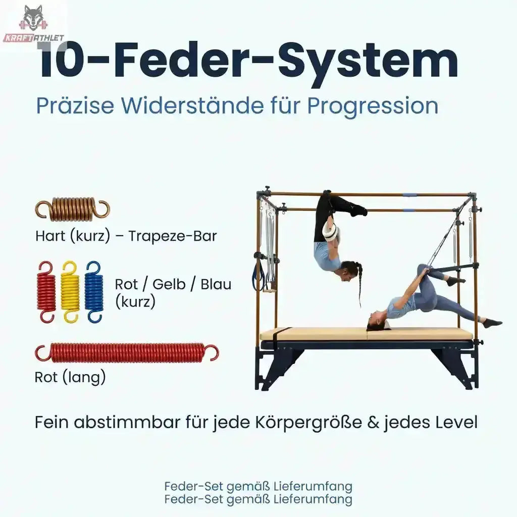 Hegren TALMA TRC Cadillac Trapeze, Grafik zum Feder-System mit farbigen Federn und Übungsbeispiel
