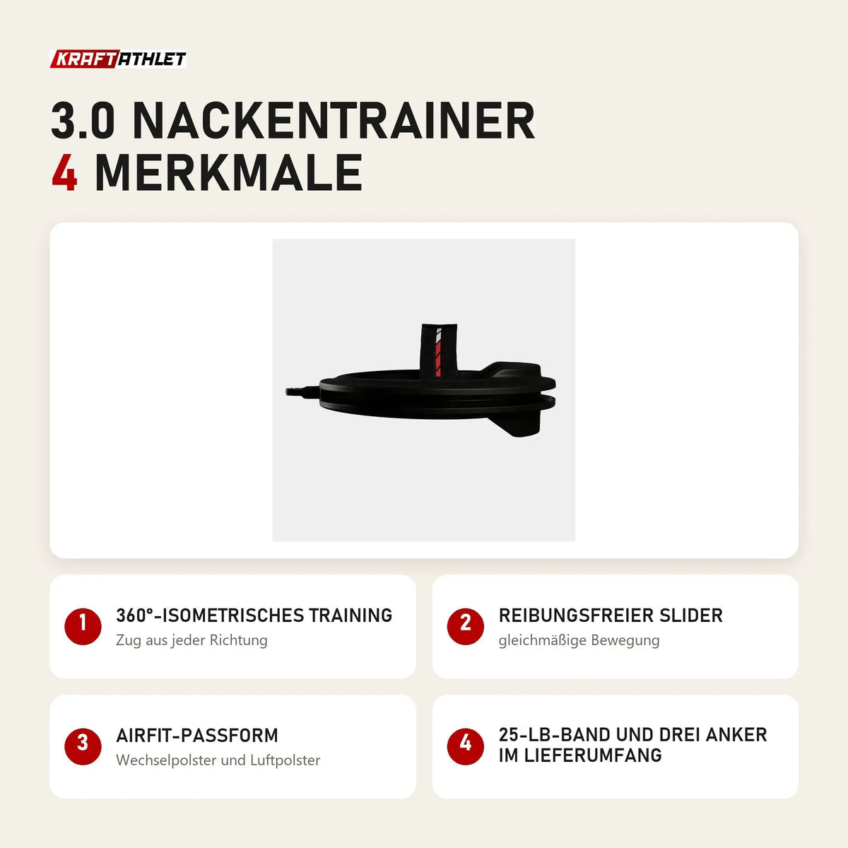 Iron Neck 3.0 Nackentrainer mit 4 Merkmalen: 360°-isometrisches Training, Reibungsfreier Slider, AirFit-Passform, 25-lb-Band und drei Anker im Lieferumfang