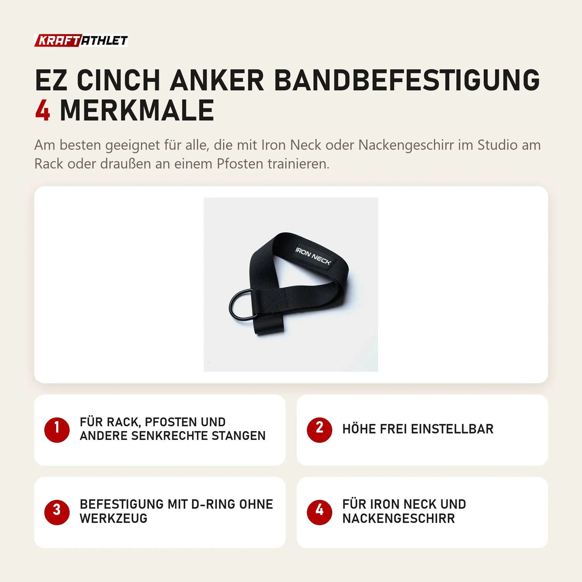 Iron Neck EZ Cinch Anker Bandbefestigung mit 4 Merkmalen: Für Rack, Pfosten und andere senkrechte Stangen, Höhe frei einstellbar, Befestigung mit D-Ring ohne Werkzeug, Passend zum Nackengeschirr
