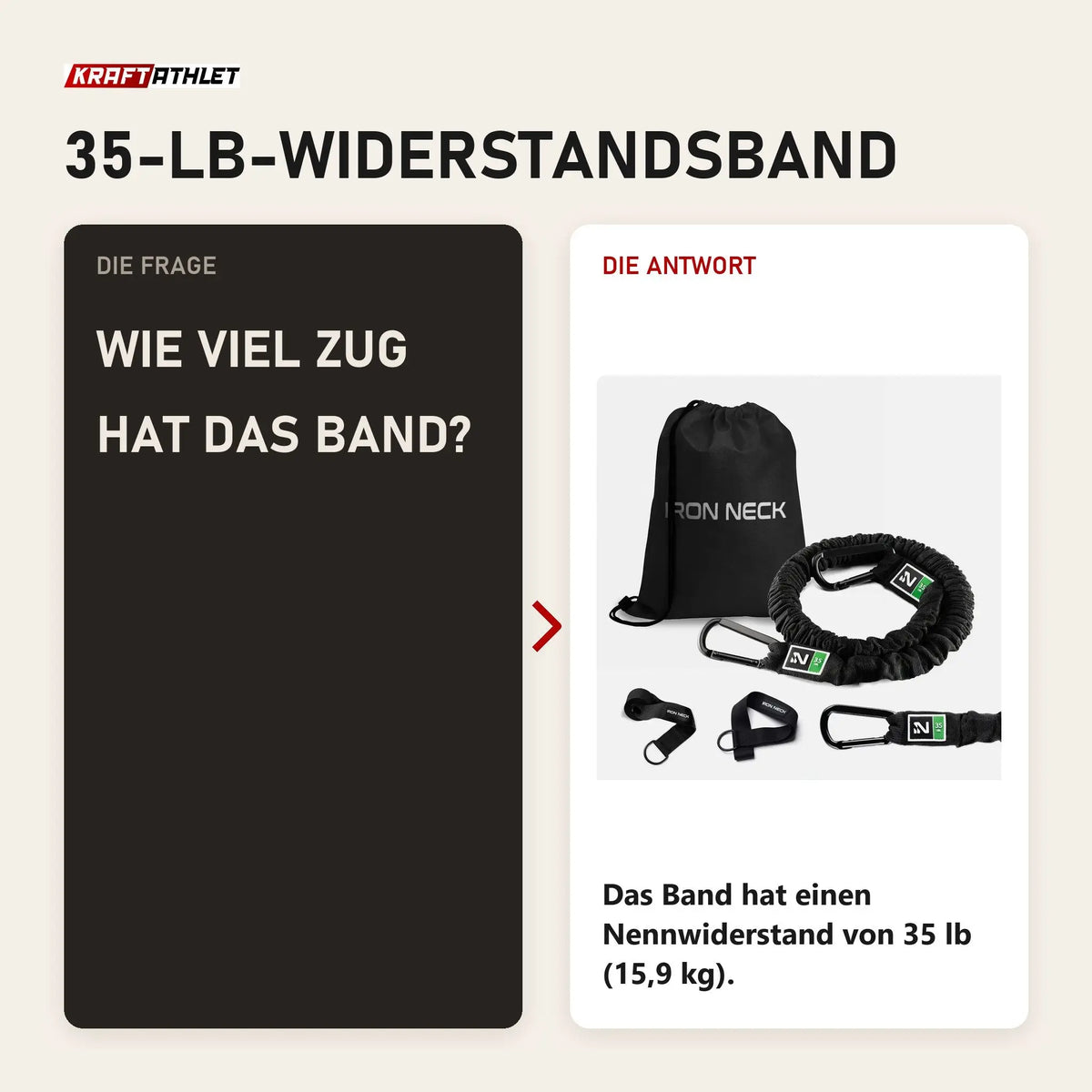 Frage und Antwort zu Iron Neck Harness Kit Heavy Zubehör-Set: Wie viel Zug hat das Band?