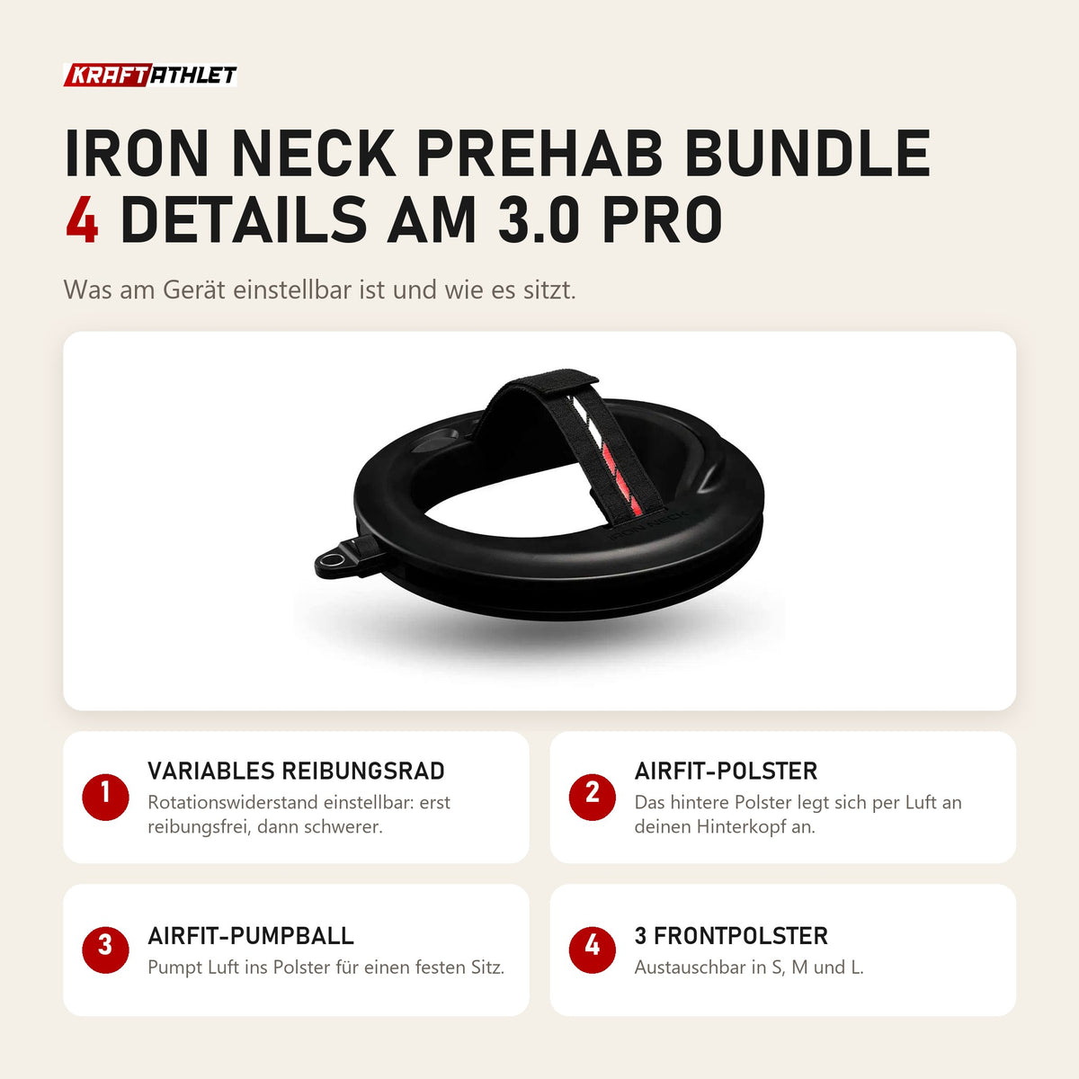 Iron Neck Prehab Bundle Nackentrainer-Set: 4 Details zu Reibungsrad, AirFit-Polster, Pumpball und Frontpolstern
