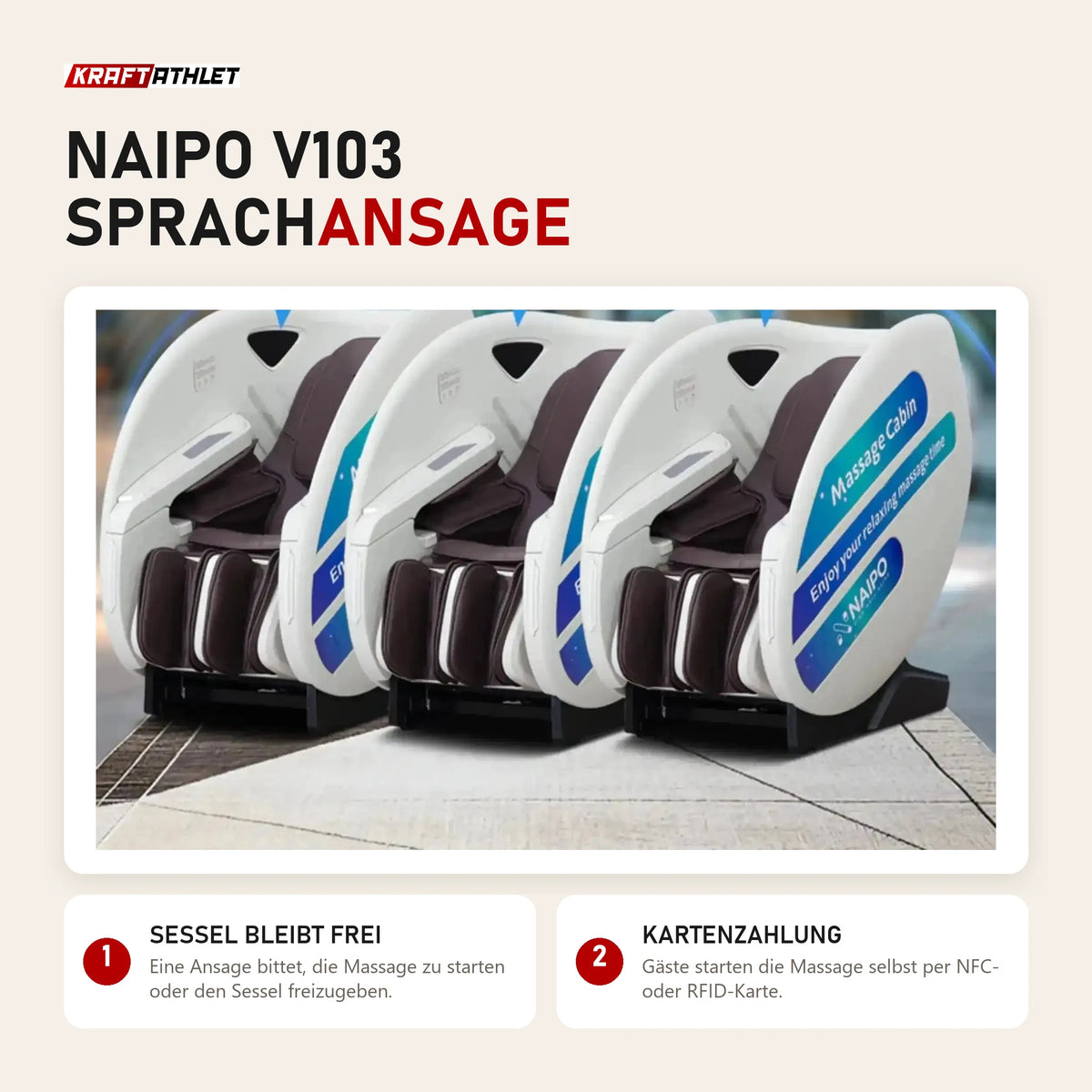NAIPO V103 Automaten-Massagesessel: Sprachansage, wenn der Sessel ohne gestartete Massage belegt ist