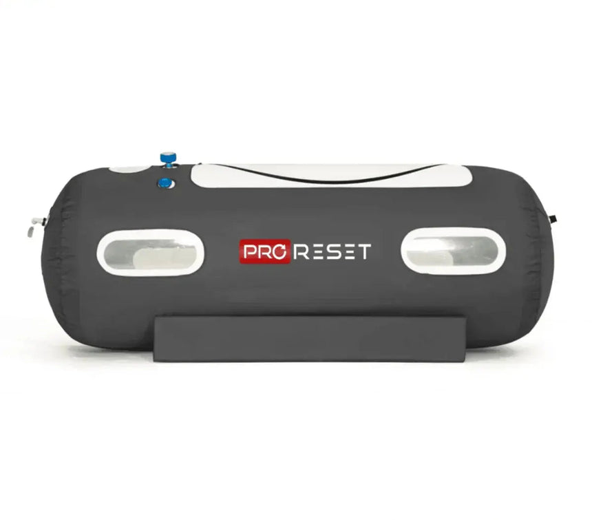 "ProReset Flow 80/90 portable hyperbaric chamber with options for seated and reclining positions."