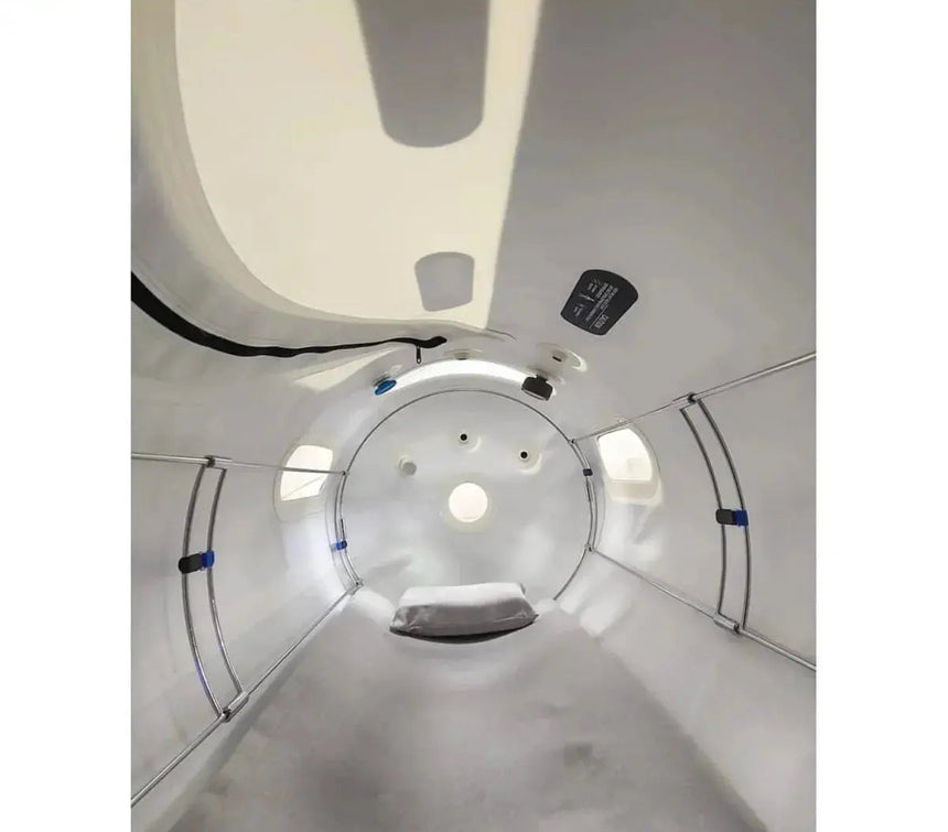 "ProReset Flow 80/90 portable hyperbaric chamber with options for seated and reclining positions."