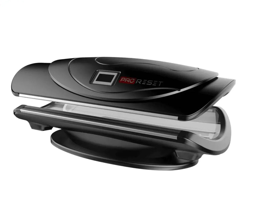 "ProReset AuraLight full body red light therapy bed with LCD touch controls and high-performance LEDs."