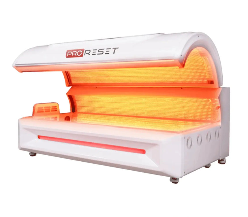 "ProReset NovaLight full body red light therapy bed with LCD touch controls and high-performance LEDs."