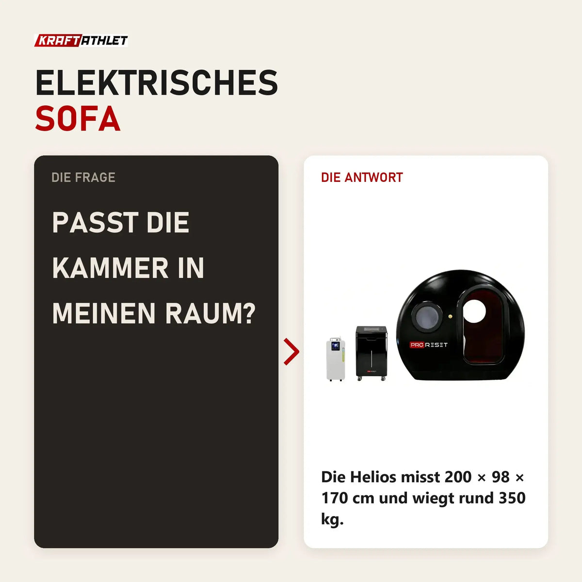Frage und Antwort zu ProReset Helios Hyperbare Lounge: Passt die Kammer in meinen Raum?