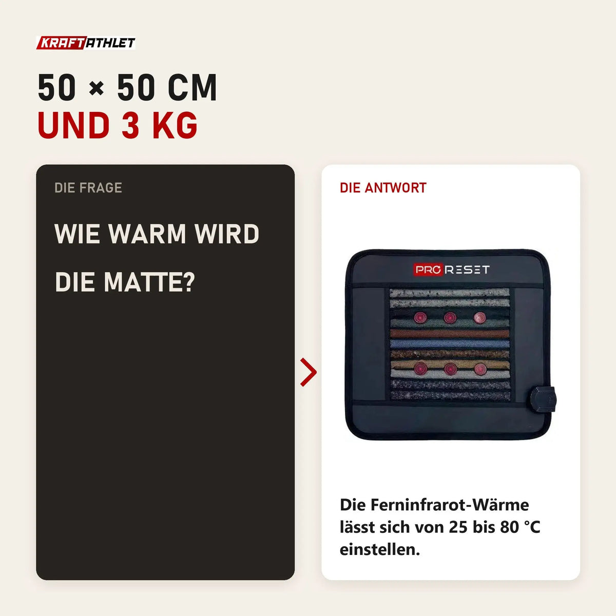 Frage und Antwort zu ProReset Infrarot-PEMF-Matte quadratisch: Wie warm wird die Matte?