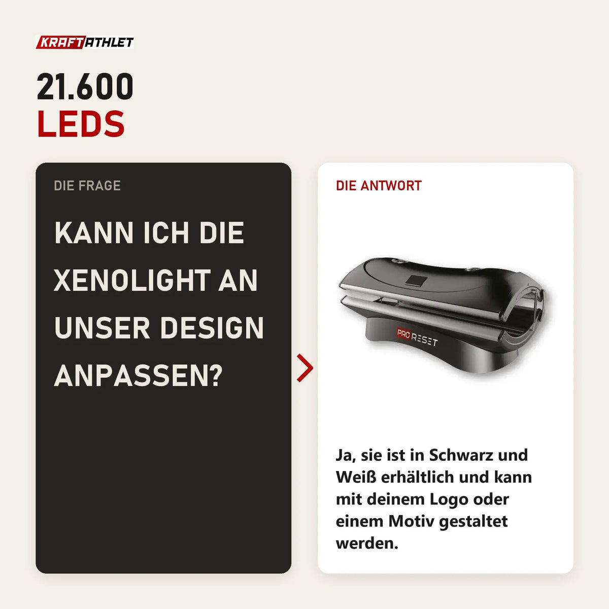 Frage und Antwort zu ProReset XenoLight Rotlicht-Bett: Kann ich die XenoLight an unser Design anpassen?