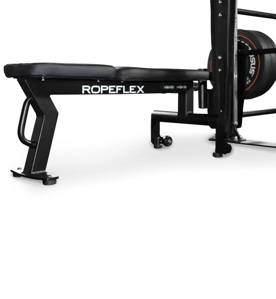 Ropeflex RX8200 Endlosseil-Rig, Detail des Sockels mit Markenschriftzug