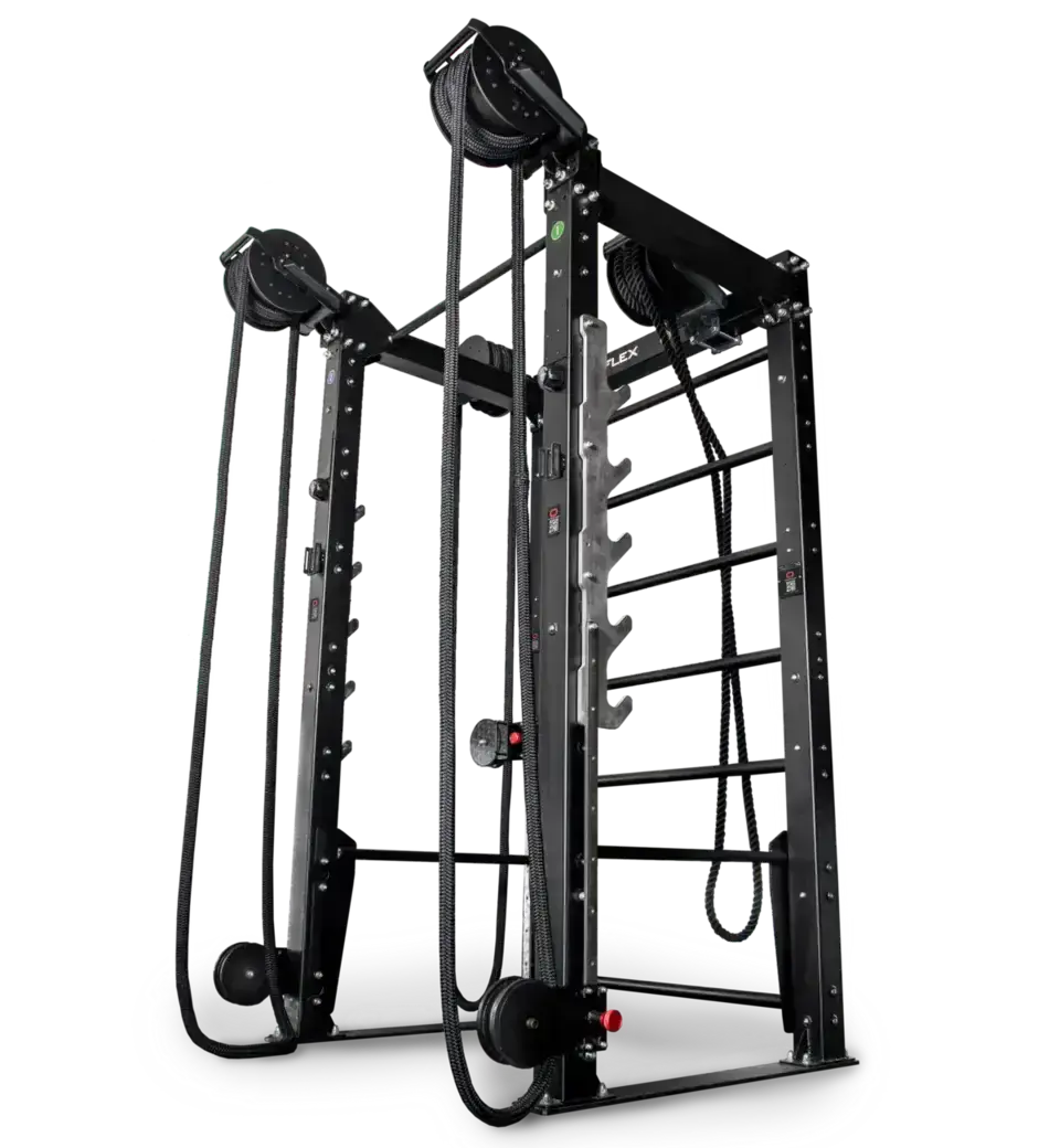 Ropeflex RX8200 Endlosseil-Rig, Rückansicht mit Klimmzugleiter