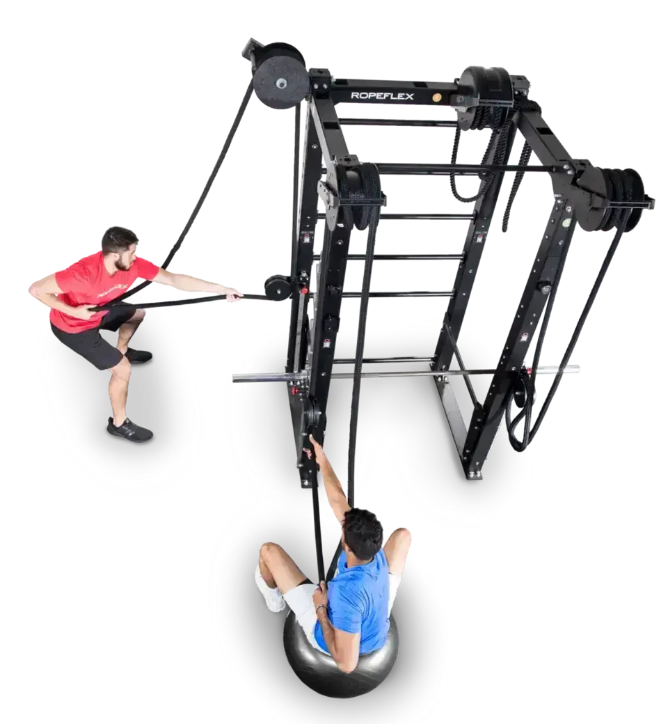 Ropeflex RX8200 Endlosseil-Rig, zwei Personen beim Seiltraining an der Station