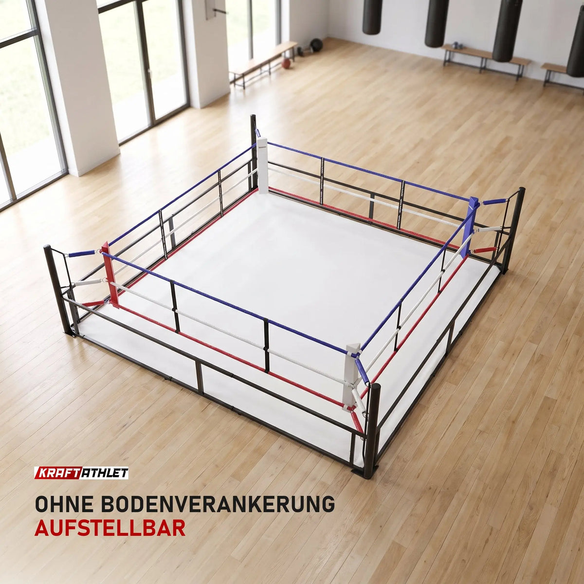 SportCom Beweglicher Boxring in einer hellen Boxhalle