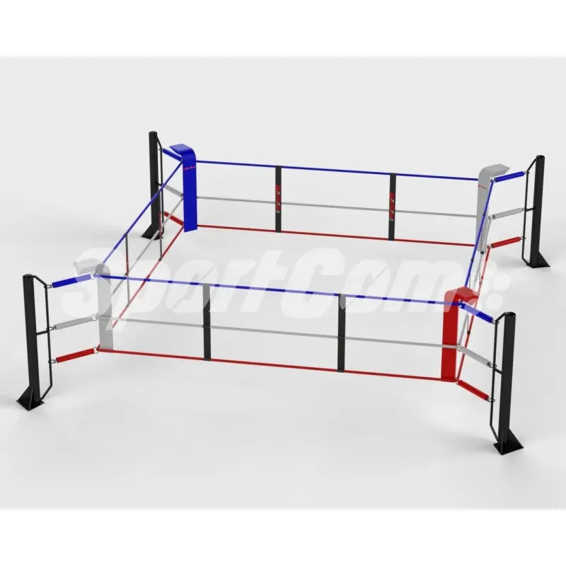 SportCom Ecofix Bodenmontage-Boxring in 5 x 5 m, Schrägansicht vor hellem Hintergrund
