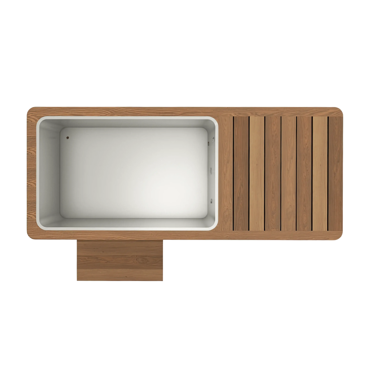 Swedish Cold Generation 4S Eisbad – Draufsicht mit Innenraum, Holzdeckel und Stufe