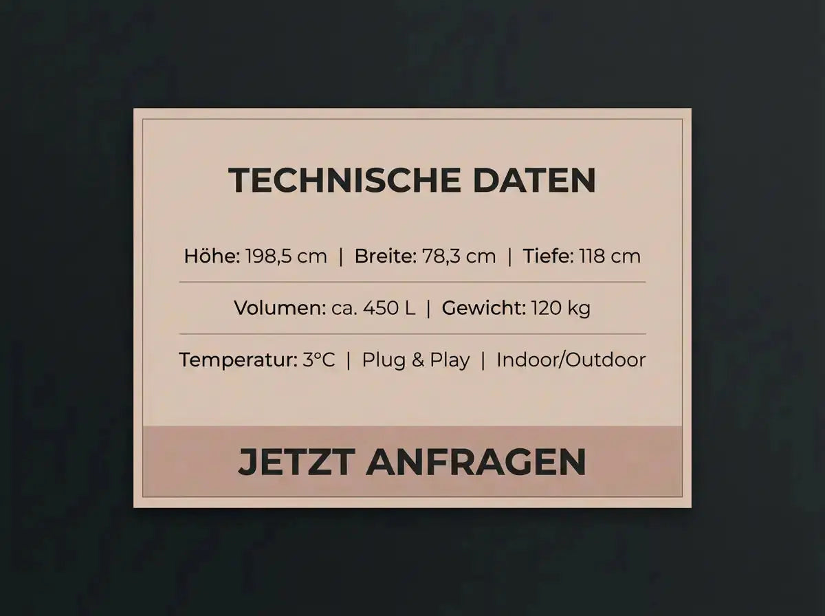 Swedish Cold Nordic Tub Eisbad – Übersicht der technischen Daten auf dunklem Hintergrund