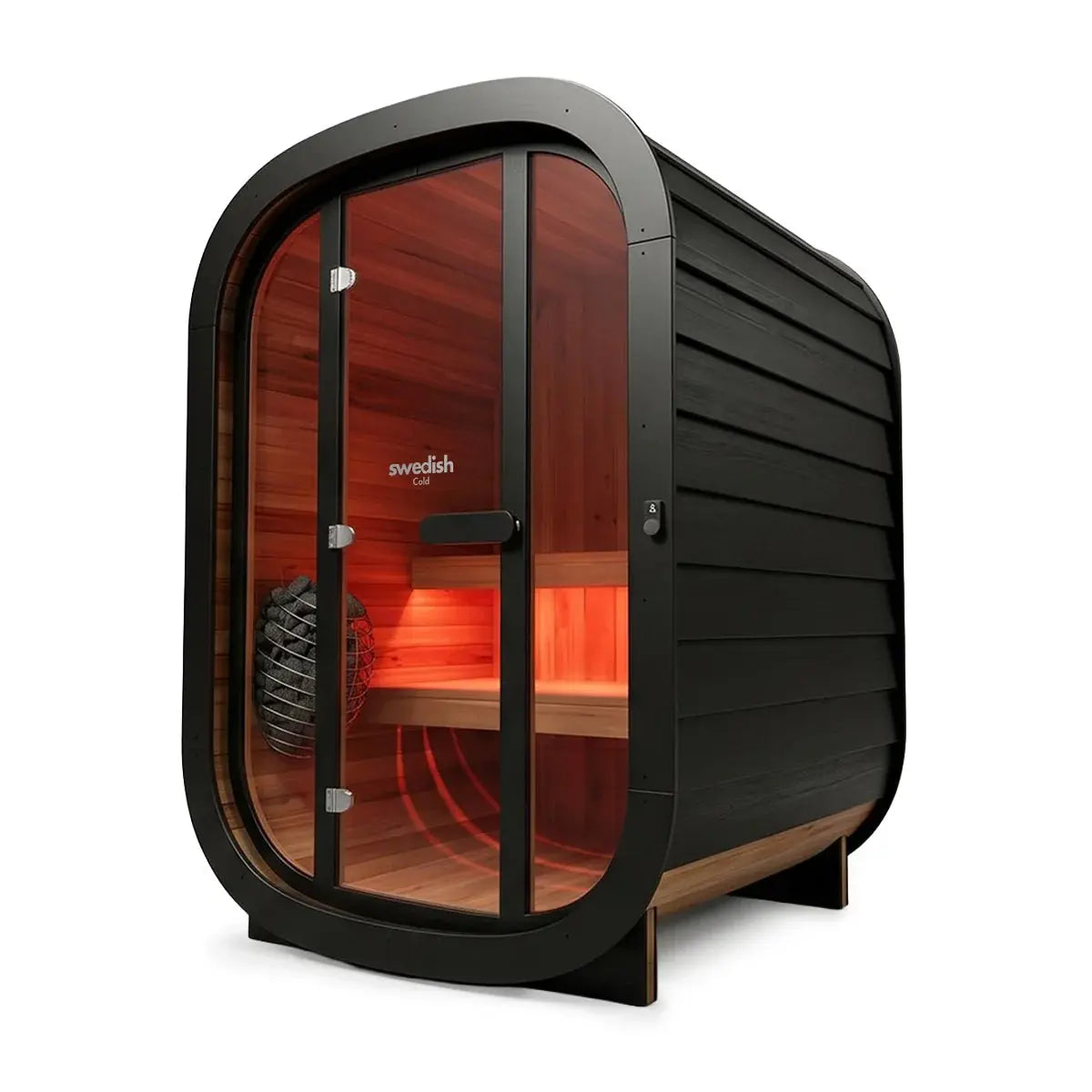 Swedish Cold Private Escape Außensauna, Schrägansicht auf weißem Hintergrund