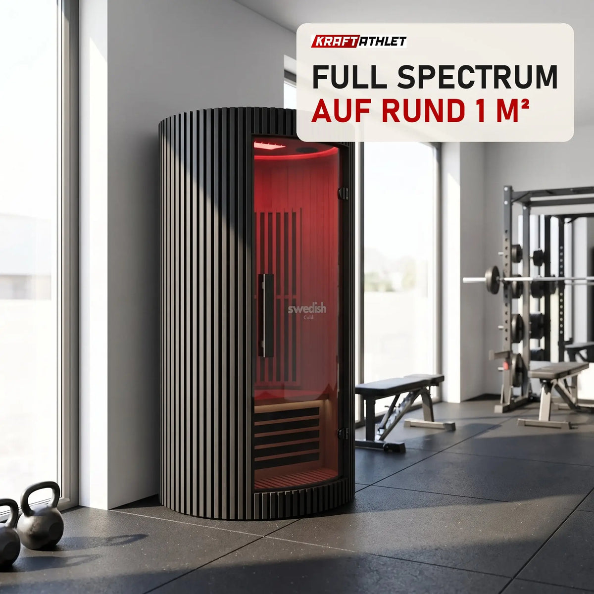 Swedish Cold Sanctuary Solo Infrarotsauna in einem hellen Home-Gym