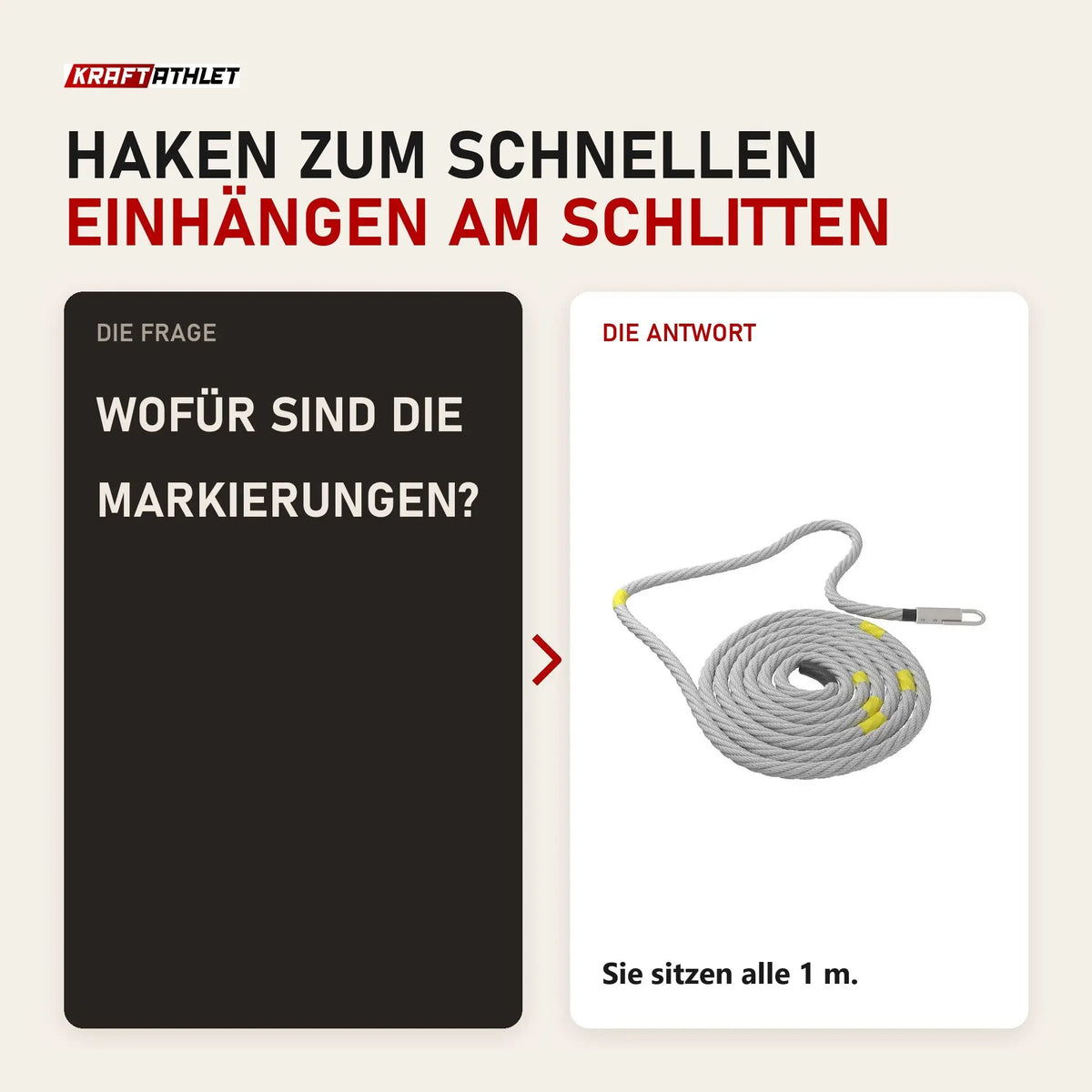 Frage und Antwort zu tiguar 4RACE Battle Rope mit Haken: Wofür sind die Markierungen?