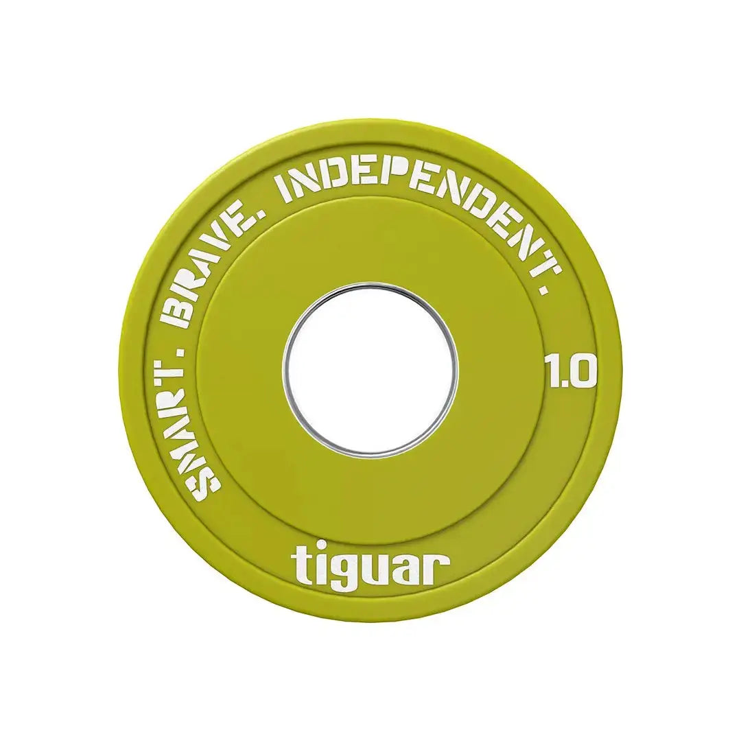 tiguar Fractional Plate 2,5 kg Gummi-Hantelscheibe, Variante 1 kg in Hellgrün, Frontansicht
