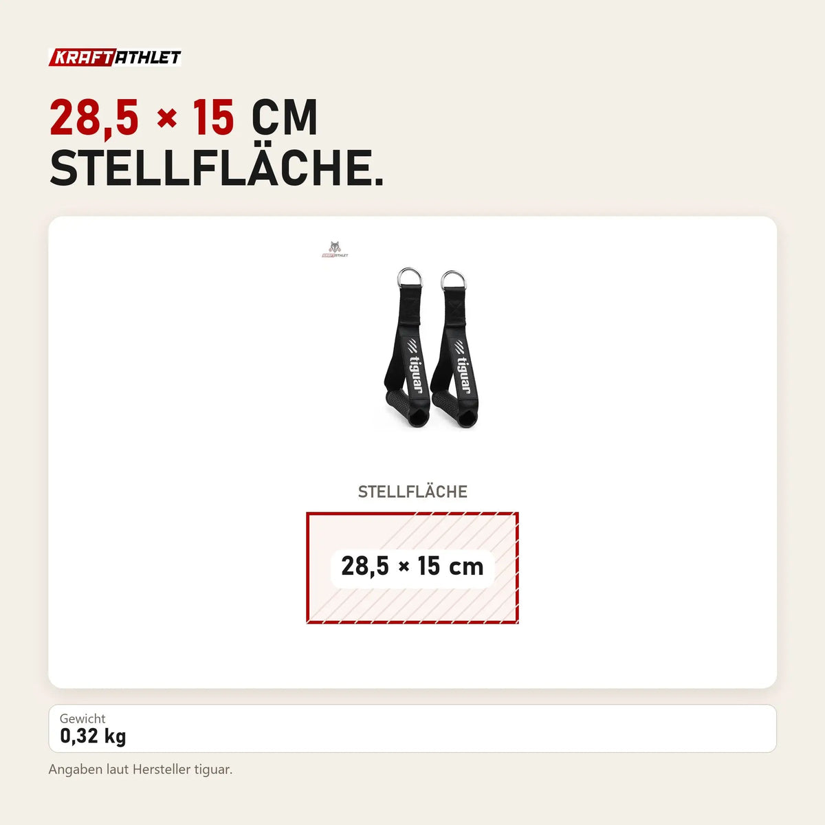 Maßbild tiguar Gummigriffe für Kabelzug: Stellfläche 28,5 × 15 cm