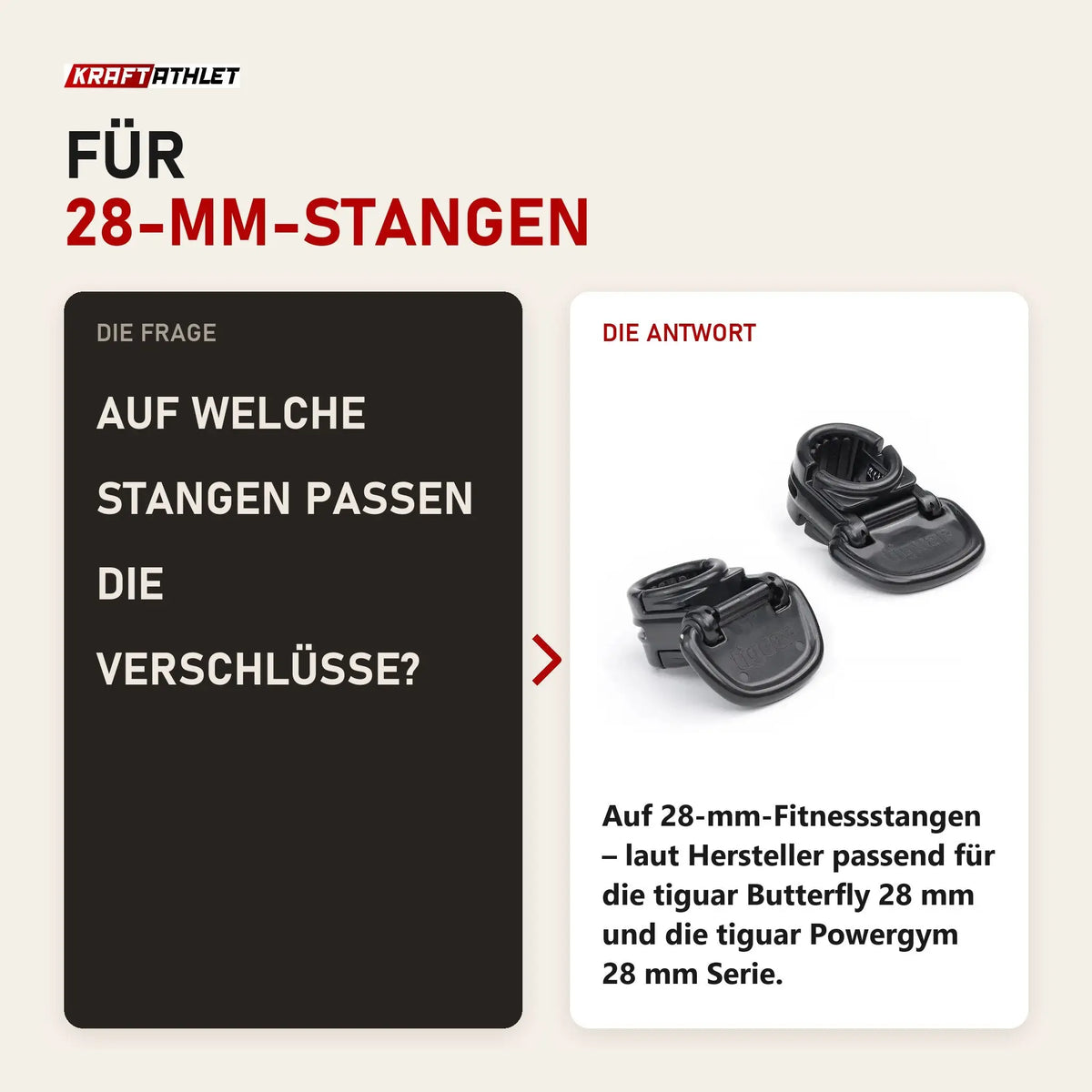 Frage und Antwort zu tiguar Hantelverschlüsse 28 mm V2: Auf welche Stangen passen die Verschlüsse?
