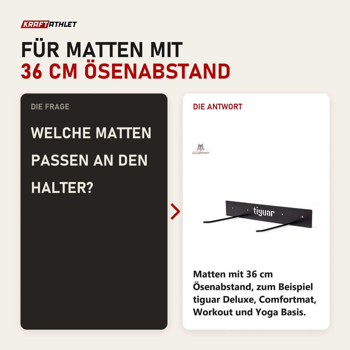 Frage und Antwort zu tiguar Mattenhalter 36 cm: Welche Matten passen an den Halter?
