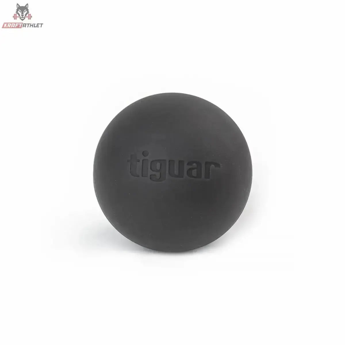 tiguar MFR Ball Massageball hart in Schwarz mit geprägtem Logo, Frontansicht auf weißem Hintergrund