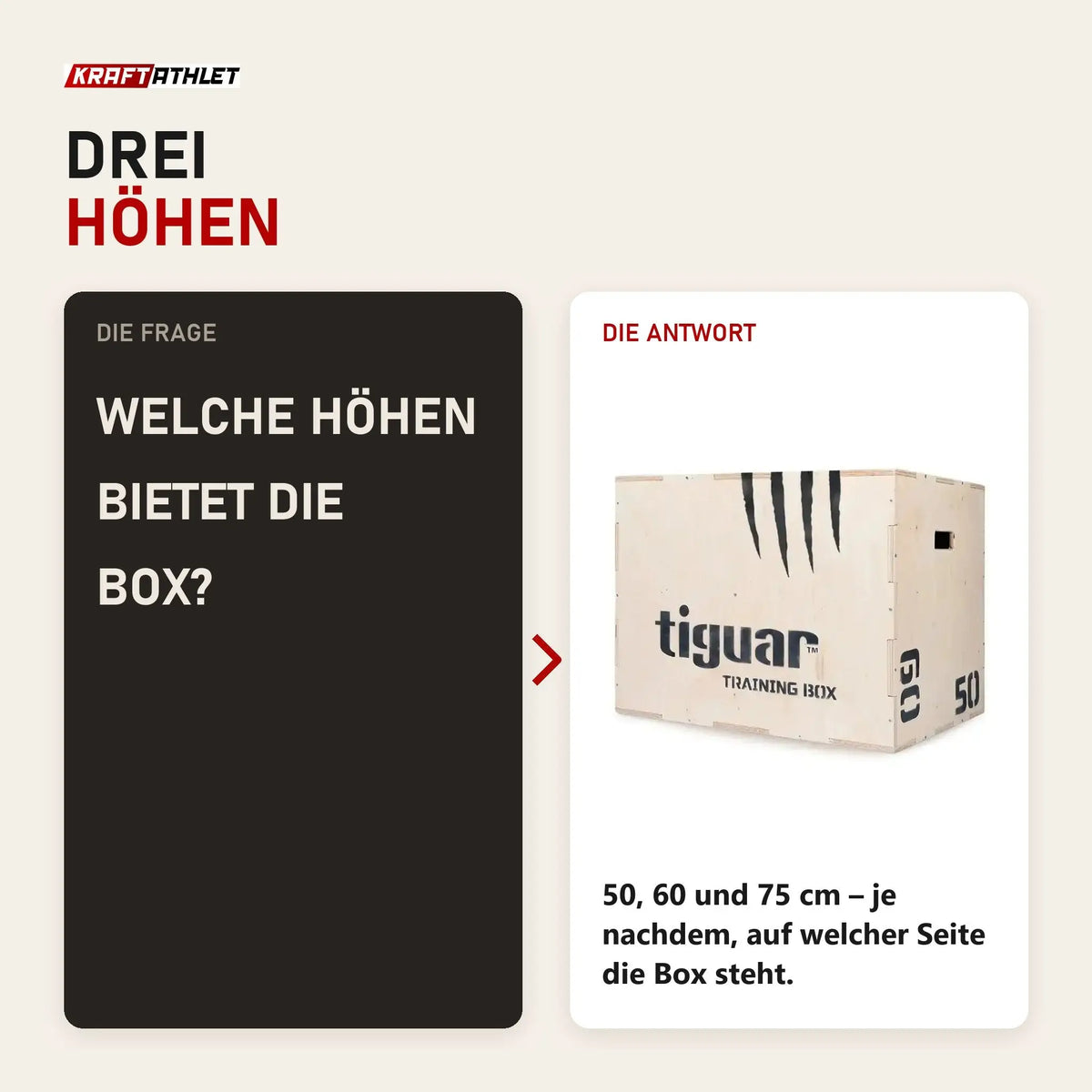 Frage und Antwort zu tiguar Plyobox Holz 3 in 1: Welche Höhen bietet die Box?