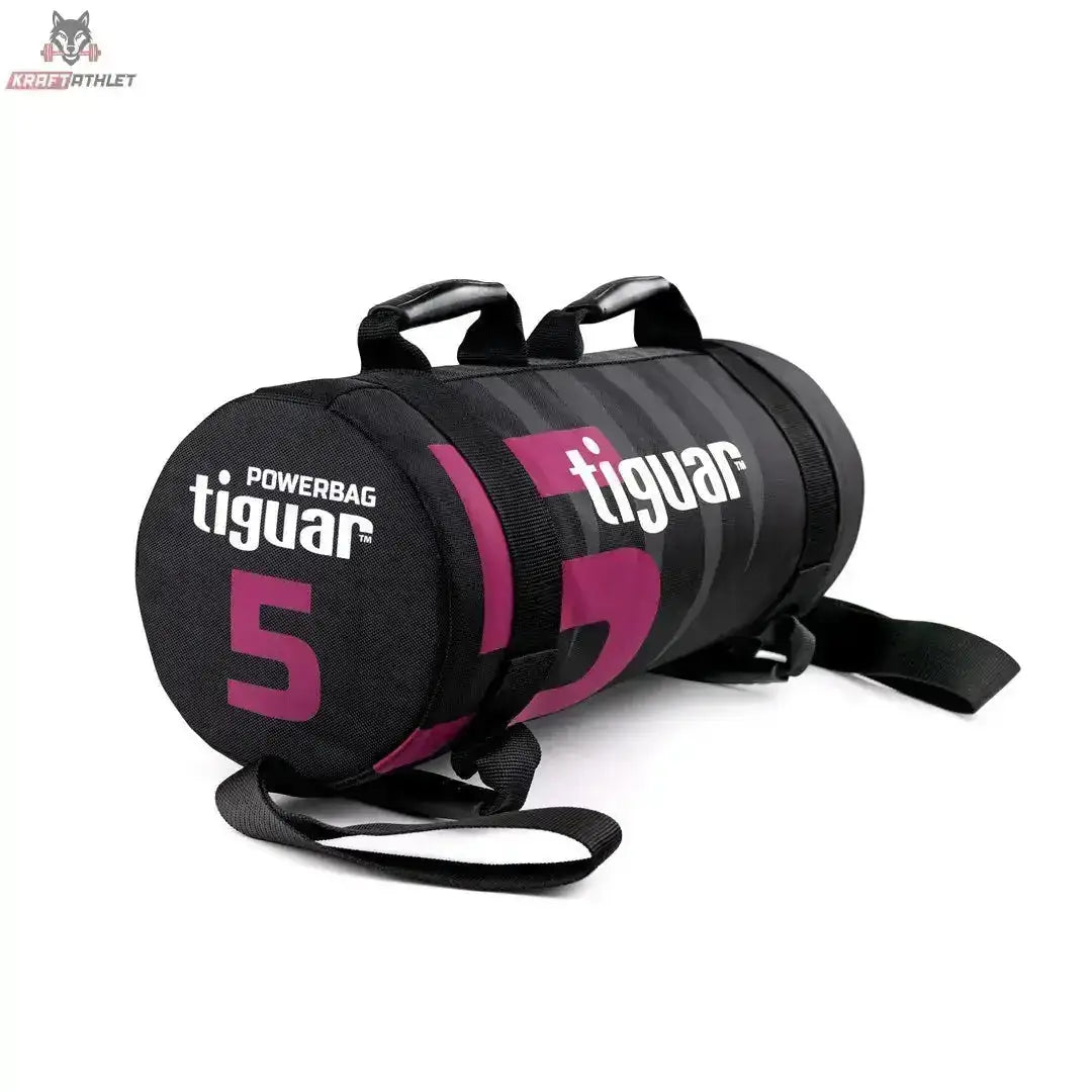 tiguar Powerbag 15 kg V3, Variante 5 kg in Schwarz mit pinker Ziffer 5, Schrägansicht