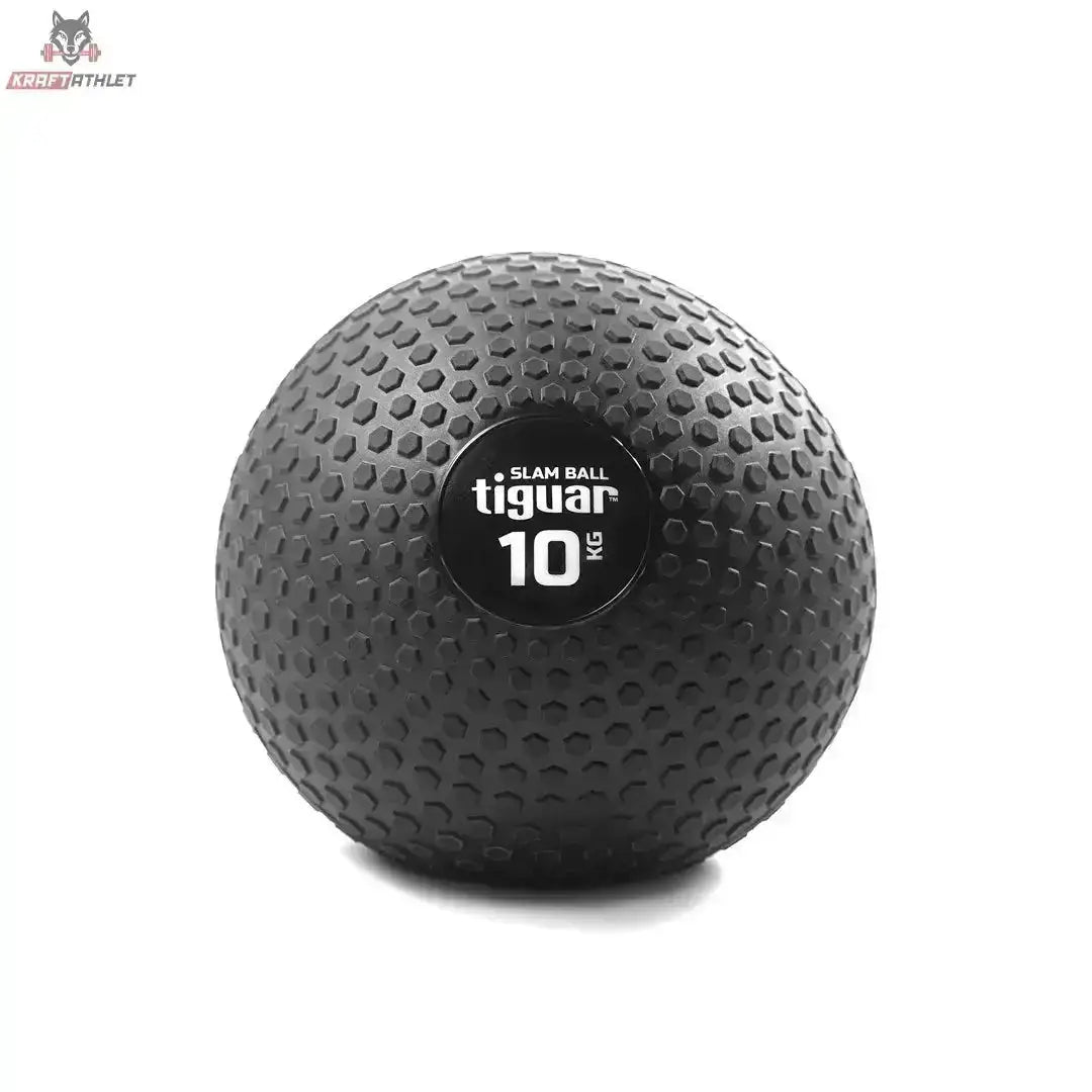 tiguar Slam Ball 15 kg für Bodenwürfe in der Variante 10 kg, schwarzer Ball mit Noppenstruktur in Frontansicht