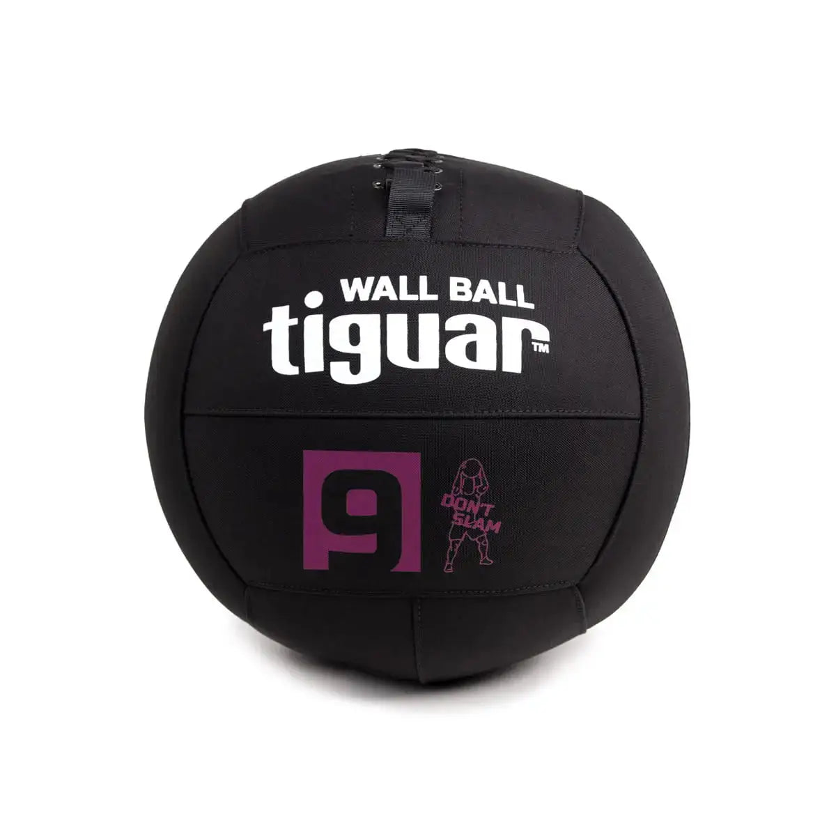 tiguar Wall Ball für Wandwürfe, Variante 9 kg, schwarzer Ball mit violetter 9 in Frontansicht