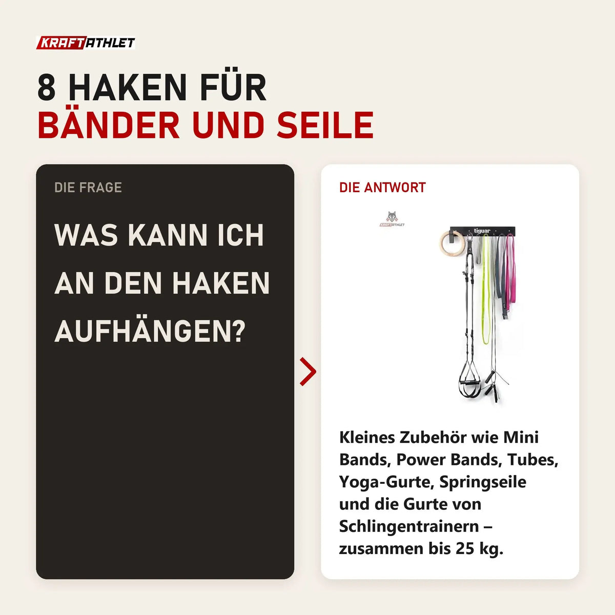 Frage und Antwort zu tiguar Zubehörhalter: Was kann ich an den Haken aufhängen?