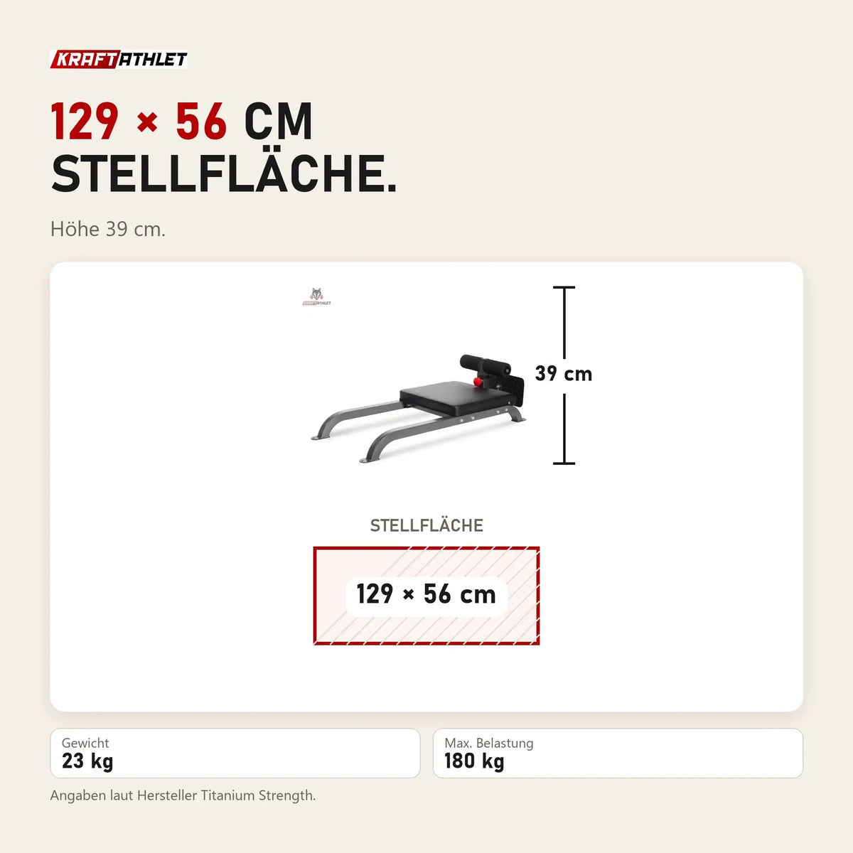 Maßbild Titanium Strength 60FGH Floor GHD: Stellfläche 129 × 56 cm, Höhe 39 cm