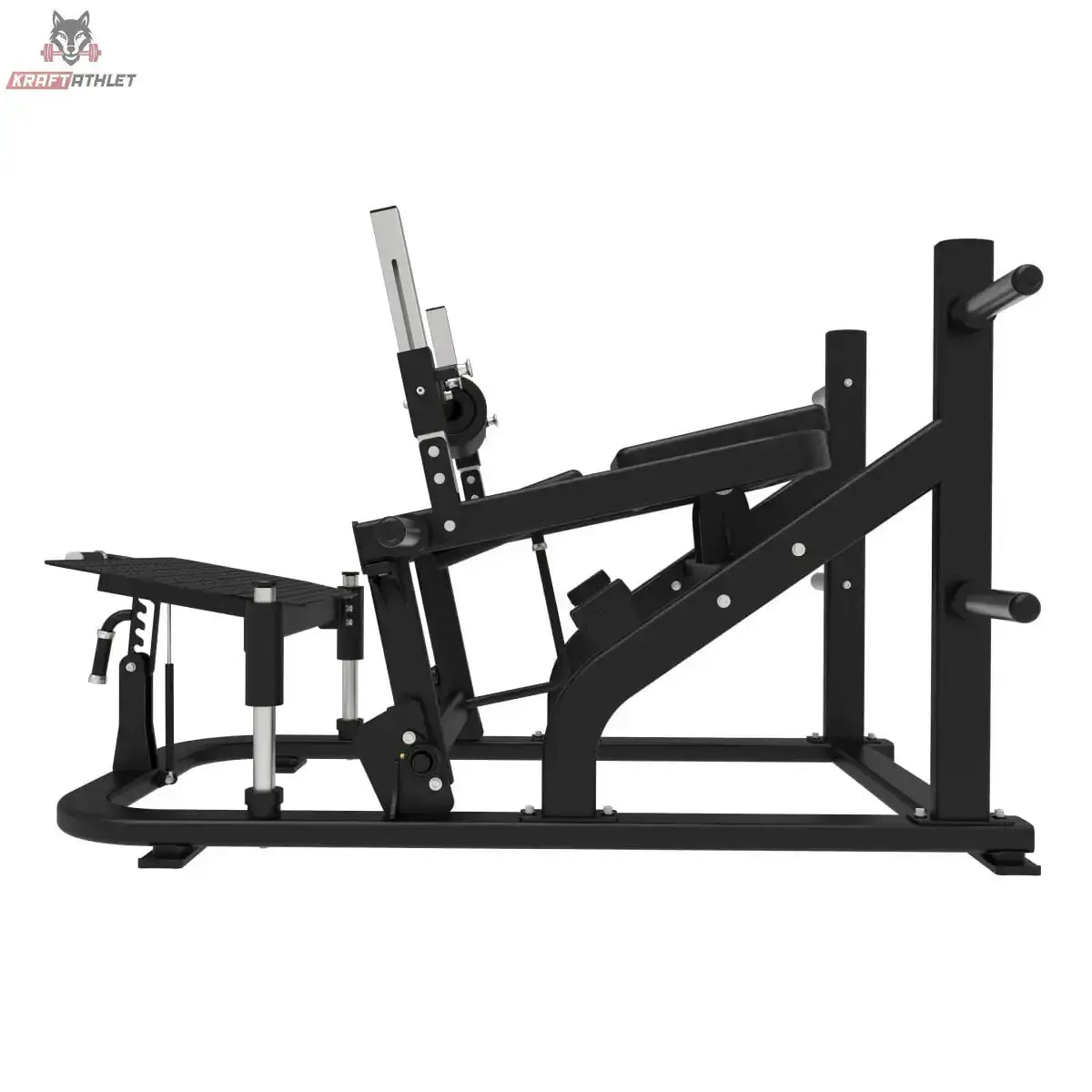 Titanium Strength Advanced Hip Thrust Elite Series in Seitenansicht von links mit Rückenpolster und Hebel