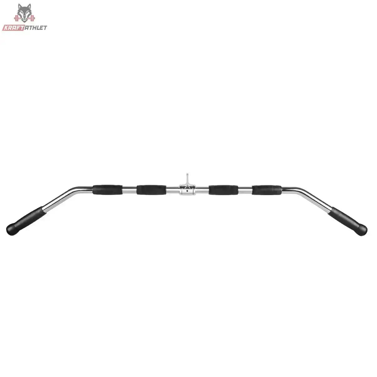 Titanium Strength B01 Revolving Lat Bar in Frontansicht, verchromte Latzugstange mit schwarzen Griffen und Drehgelenk