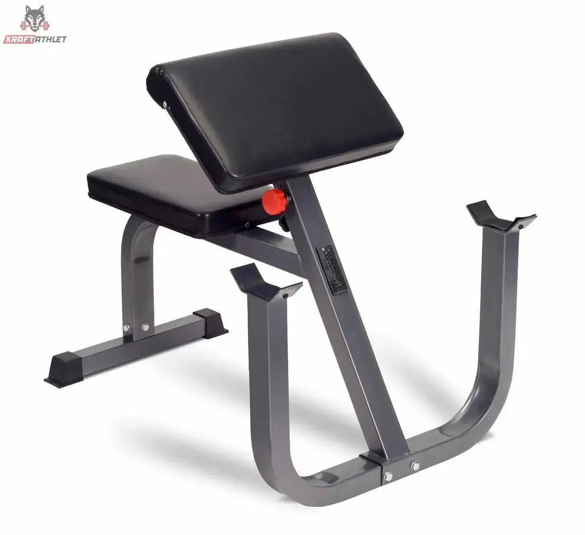 Titanium Strength BC25 Deluxe Scottbank in Schrägansicht mit gepolstertem Armpolster, Sitz und grauem Stahlrahmen