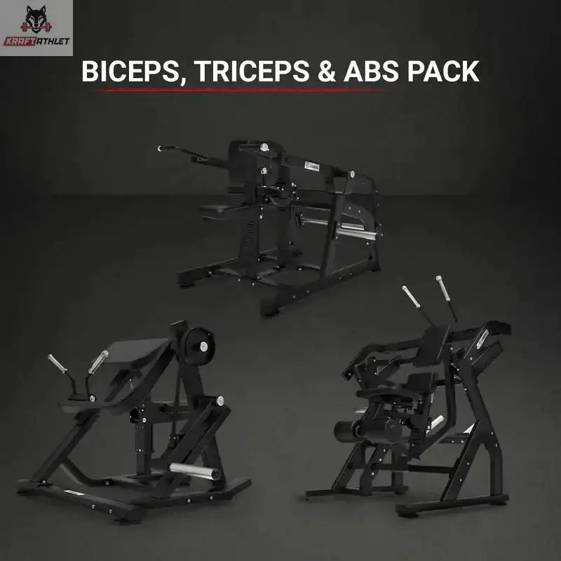 Titanium Strength Biceps, Triceps & Abs Pack: alle drei Geräte zusammen in einem dunklen Studio