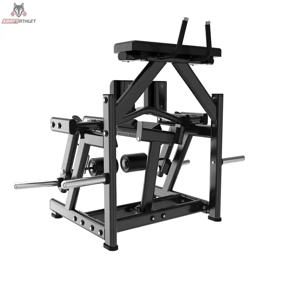 Titanium Strength Black Series IsoLateral Beinbeuger Knien in Seitenansicht mit Rahmen und Scheibenaufnahme