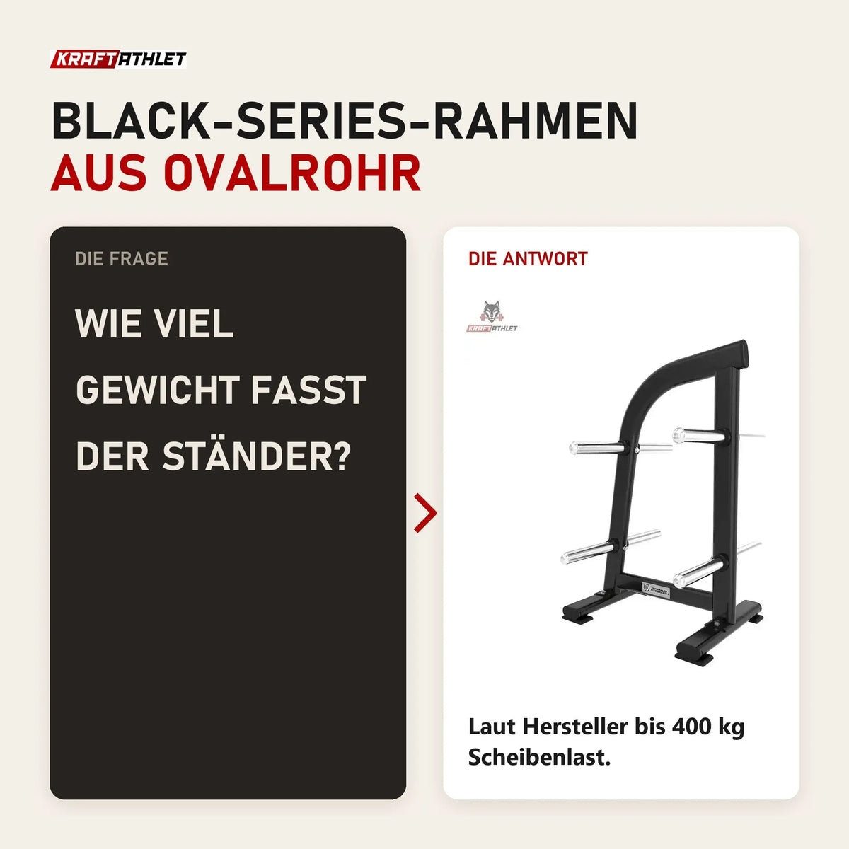 Frage und Antwort zu Titanium Strength Black Series Hantelscheibenhalterung BS-WPT: Wie viel Gewicht fasst der Ständer?
