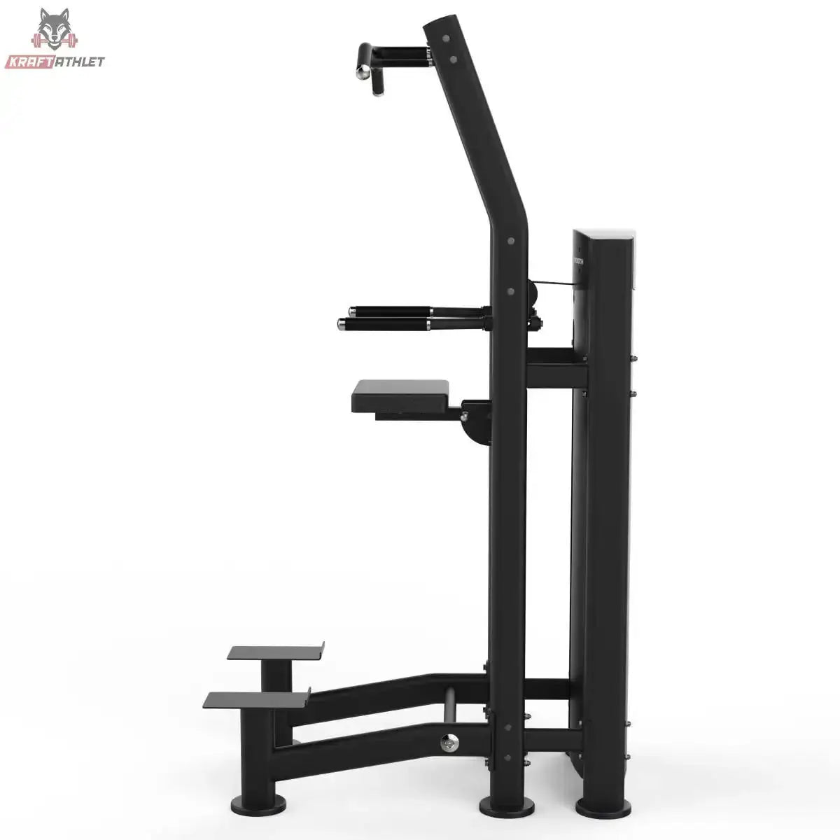 Titanium Strength Black Series Geführte Dips und Klimmzüge: Seitenansicht mit Dipgriffen und Kniepolster, in Schwarz