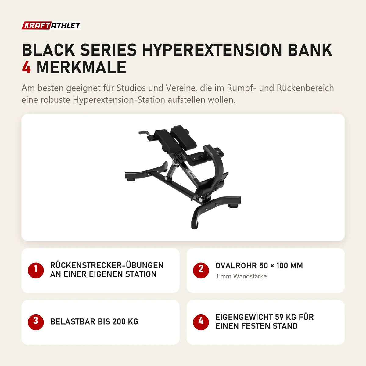 Titanium Strength Black Series Hyperextension Bank mit 4 Merkmalen: Rückenstrecker-Übungen an einer eigenen Station, Ovalrohr 50 × 100 mm, Belastbar bis 200 kg, Eigengewicht 59 kg für einen festen Stand