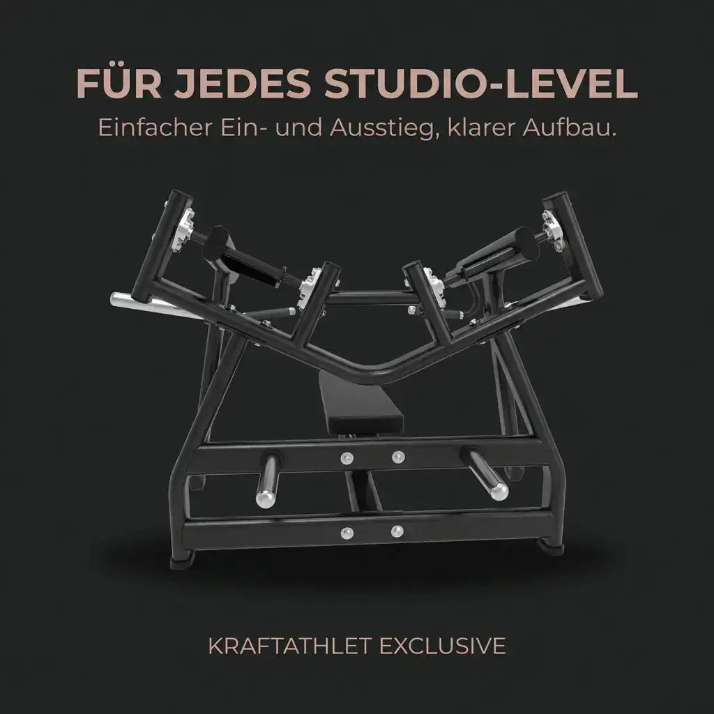 Titanium Strength Black Series IsoLateral Brustpresse Horizontal – Grafik mit Frontansicht zum Ein- und Ausstieg