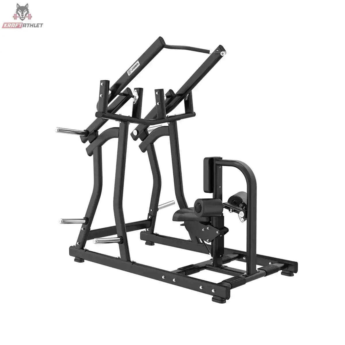Titanium Strength Black Series IsoLateral Latzug in Schrägansicht mit Kniepolster und Hebelarmen