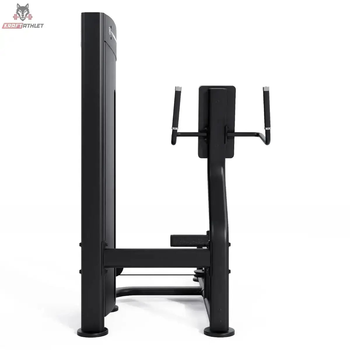 Titanium Strength Black Series Kickmaschine – Seitenansicht mit Brustpolster und Haltegriffen, schwarz