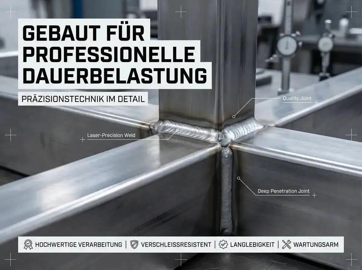 Titanium Strength Black Series Professionelle Flachbank, Nahaufnahme der Schweißnähte am Rahmen